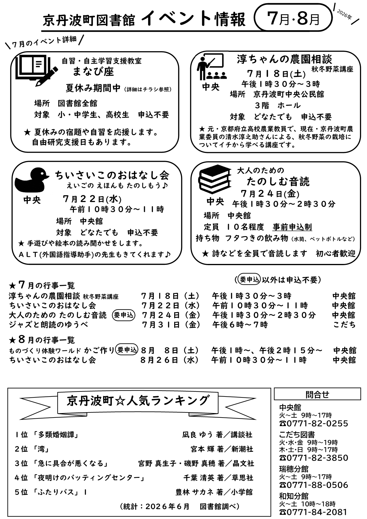 7月と8月のイベント一覧