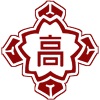 えんじ色でさくらの花びらの形の中に「高」の漢字がある須知高等学校の校章