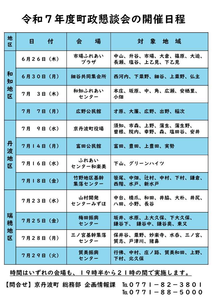 令和7年度町政懇談会日程