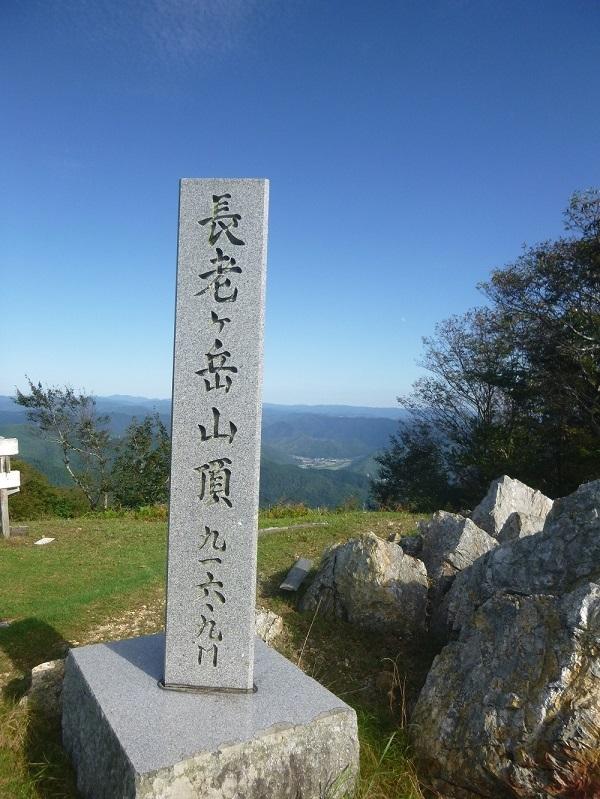 長老ヶ岳の山頂にある石碑の写真