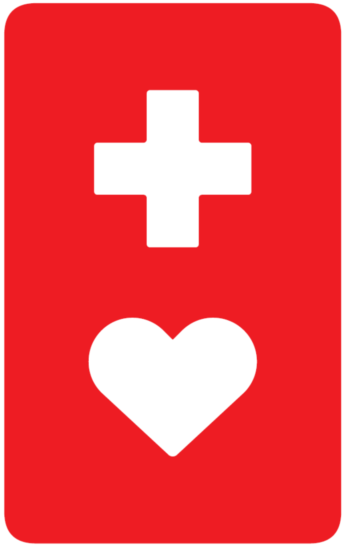 長方形の形で赤地に白地で十字とハートが描かれたヘルプマーク